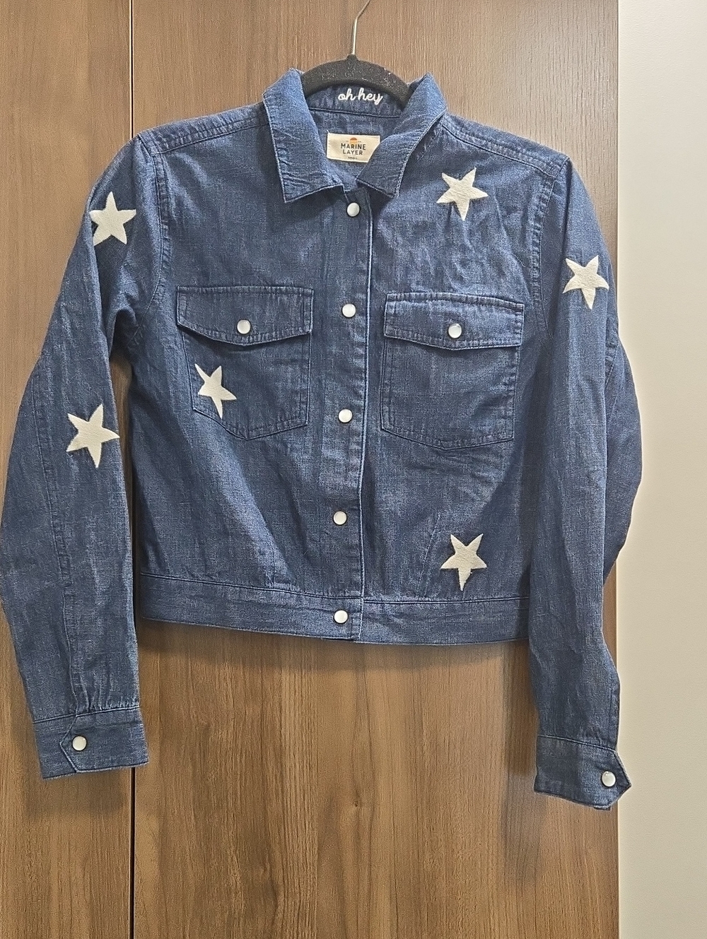 Marine Layer Embroidered Cropped Jacket in Indigo Stars Blue White-Size Small - Picture 3 of 15